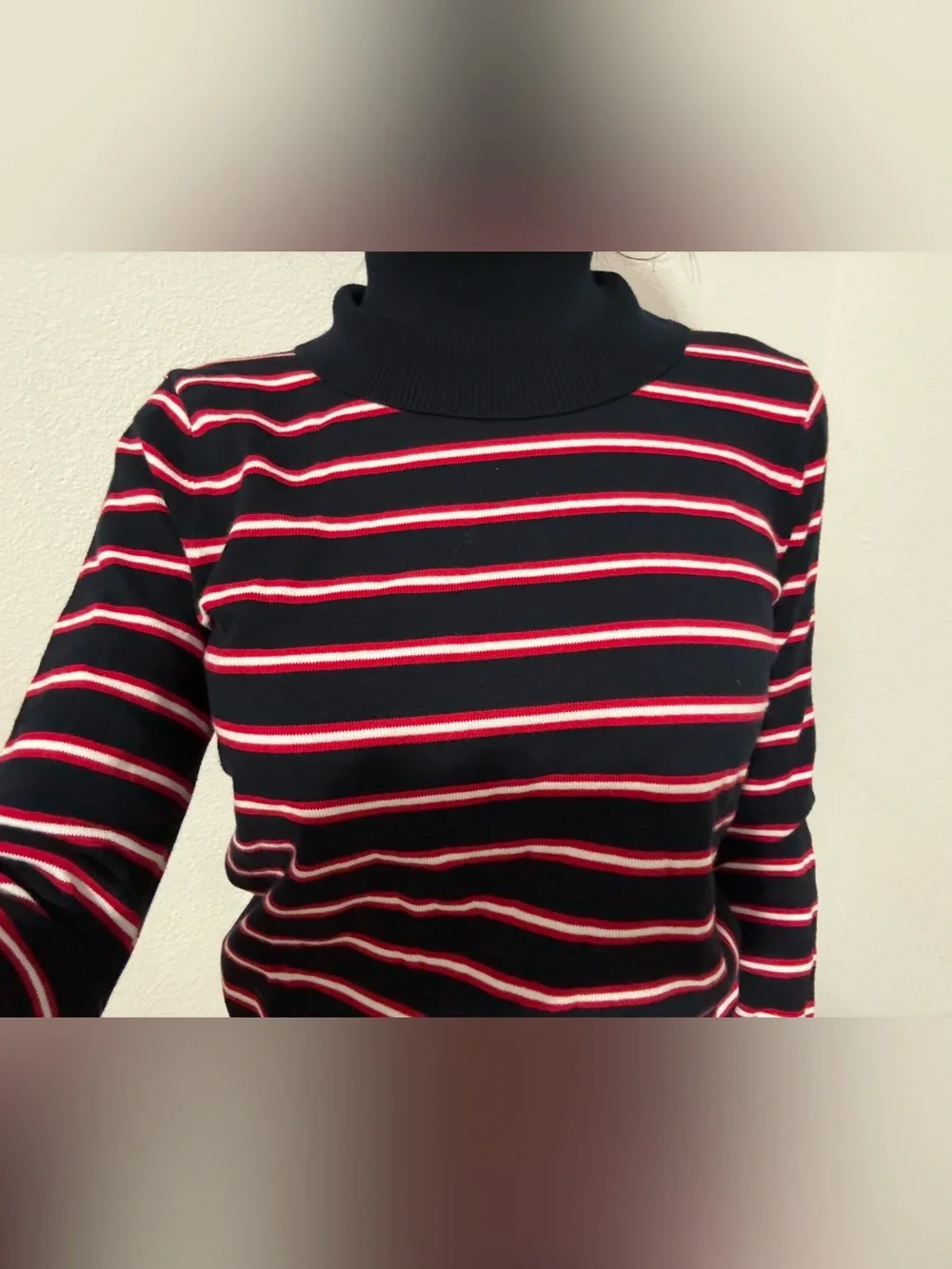 Tommy Hilfiger Turtleneck Sweater Navy Red White Striped Size S - Picture 5 of 6